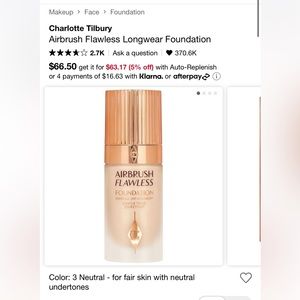 charlottes tilbury air brush longwear foundation in colour number 3 neutral